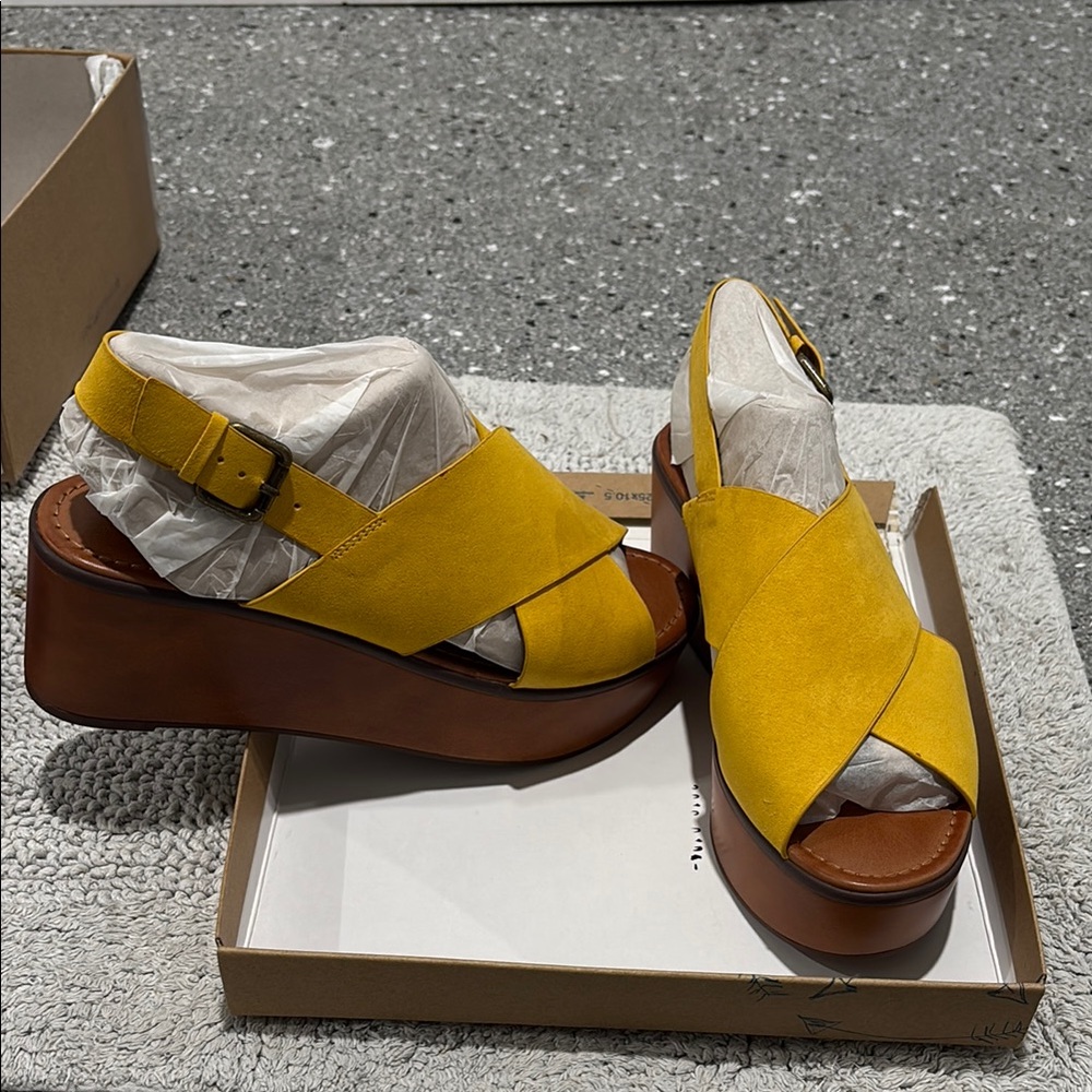 Indigo Rd Mustard Yellow Wedge Sandals
